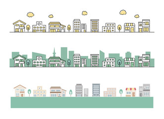 色々な建物 施設のアイコンセット ビル 家 イラスト 住宅 マンション ホテル お店 学校 病院 Wall Mural Yugoro