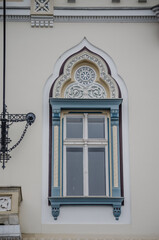 Windows with decorative baroque facades in the center of Timisoara, Romania 