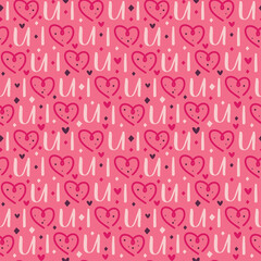 St Valentine's holiday. Heart with lettering. Relationship, emotion, passion, love. Seamless pattern, texture, paper, packaging design.