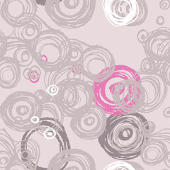 Seamless pattern of abstract circles by hand.Brush stroke in vector.