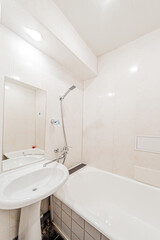 Russia, Moscow- April 22, 2020: interior room apartment modern bright cozy atmosphere. general cleaning, home decoration, preparation of house for sale. modern bathroom, sink, decor elements, toilet