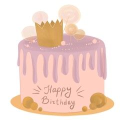 Happy Birthday cake. Greeting cake for kids. Illustration for greeting card, stikers and etc/