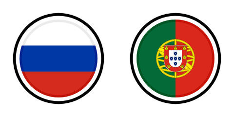 round icon with russia and portugal flags	