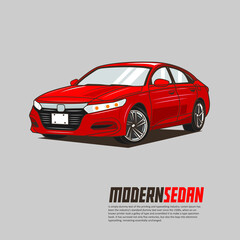Modern sedan in simple outline and color, vector illustration. Good for vehicle and transportation grahic resources.