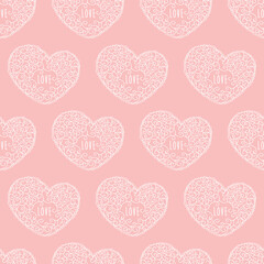 Romantic seamless pattern with vintage hearts for textile, wallpaper, covers, print, wrap, surface, scrapbooking. Background for Valentine's Day, birthday, wedding invitation. Vector.