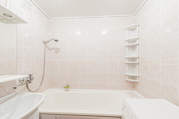 Russia, Moscow- April 22, 2020: interior room apartment modern bright cozy atmosphere. general cleaning, home decoration, preparation of house for sale. modern bathroom, sink, decor elements, toilet