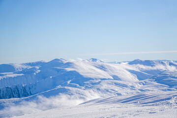 Fototapeta premium Winter landscape of Carpathians Mountains. Climbing Hoverla. Winter Hoverla mountain.