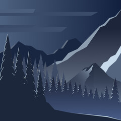 A night in the snow-capped mountains. Background illustration