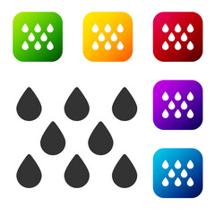 Black Water drop icon isolated on white background. Set icons in color square buttons. Vector.
