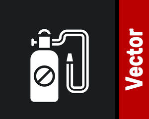 White Pressure sprayer for extermination of insects icon isolated on black background. Pest control service. Disinfectant sprayer. Vector.