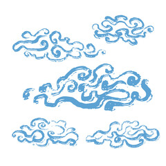 Set of clouds hand-drawn, brush texture.