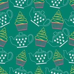 cupcakes and teapot seamless pattern

