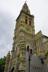 Fototapeta na wymiar colorful and decorated typical church on the tropical island of La Réunion, France