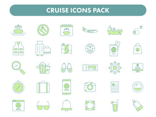 Flat Style Cruise Icon Set In Green And White Color.