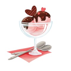 Romantic dessert. Valentine’s Day art, digital illustration, cartoon..