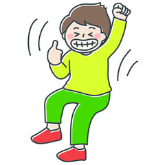 グッドラックと言ってガッツポーズをしている男の子のイラスト