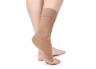 Orthopedic Ankle Brace. Medical Ankle Bandage. Medical Ankle Support Strap Adjustable Wrap Bandage Brace foot Pain Relief Sport. Leg Brace isolated on white background. Trauma Ankle orthosis. Injury