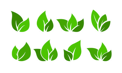 Leaves vector set - collection of green leaf icons to use in logo or as eco friendly design elements.
