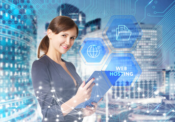 Business, Technology, Internet and network concept. Young businessman working on a virtual screen...