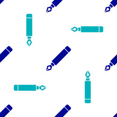 Blue Fountain pen nib icon isolated seamless pattern on white background. Pen tool sign. Vector.