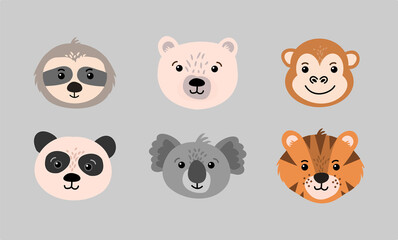 Set of exotic wild animals - simple, scandinavian, child style vector