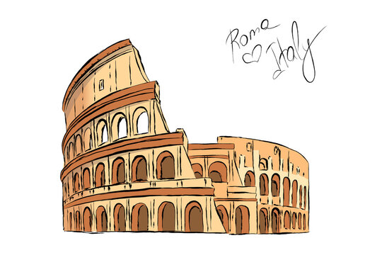 Vector sketch of The Coliseum or Flavian Amphitheatre, Rome, Italy.