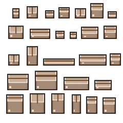 Cartons for transportation Pixel art. Box set pixel art. Vector illustration.