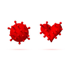 Two realistic viruses, coronavirus and red heart virus. Vector illustration.