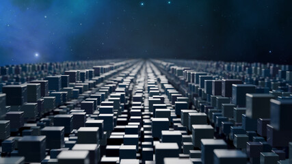 Obraz premium Blockchain Concept Background. Connected Blocks of the Global Decentralized Data Network. Abstract 3D Rendering