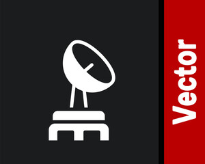 White Radar icon isolated on black background. Search system. Satellite sign. Vector.