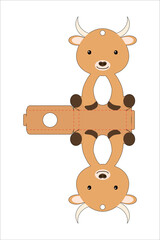 Cute easter egg holder yak template. Retail paper box for the easter egg. Printable color scheme. Laser cutting vector template. Isolated packaging design illustration.