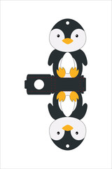 Cute easter egg holder penguin template. Retail paper box for the easter egg. Printable color scheme. Laser cutting vector template. Isolated packaging design illustration.