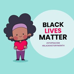 Cute Girls or Woman People holding a heart with the words Black Lives Matter written on it. Black History Month Illustration Concept. Stop Racism Hand Drawn Cartoon Campaign