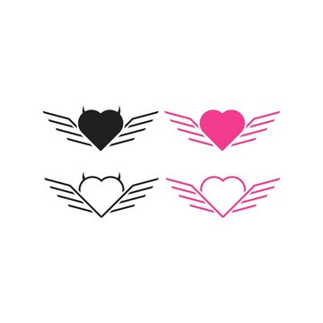Heart and wing, angel and devil. Simple vector icon logo template