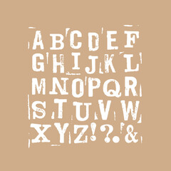 Vector latin stamp font. Vector stamp abc with grunge texture.