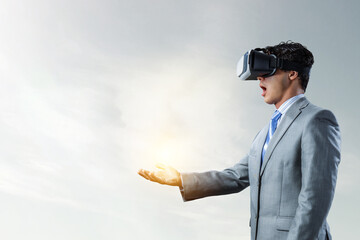 Man wearing virtual reality goggles