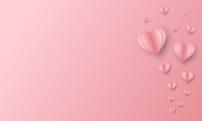 Illustration paper art of soft pink heart and shadow float on soft pink background using for Valentine day, love couple concept, paper cut and craft style for card and poster with copy space for text.