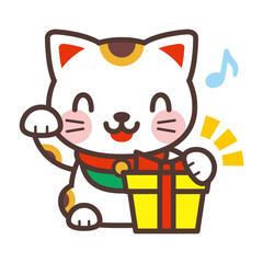 Beckoning cat and present box プレゼントボックスを持つ招き猫