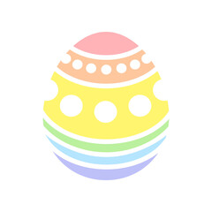 Rainbow easter egg with white stripes and dots. Flat Easter egg with ornament isolated on white background. Simple vector illustration