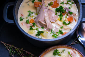 creamy chicken soup in a pot