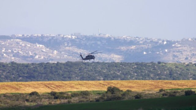 Black hawk helicopter training, Southern Israel
Long shot of idf Black hawk helicopter training, Judea Plains, Israel
