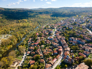 Aerial panorama of city of Veliko Tarnovo, Bulgaria