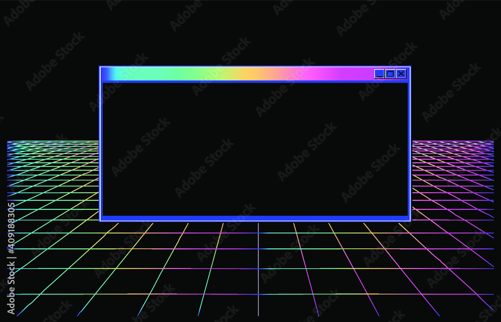 Fototapete retrowave and synthwave style background with neon laser grid extending to the horizon.