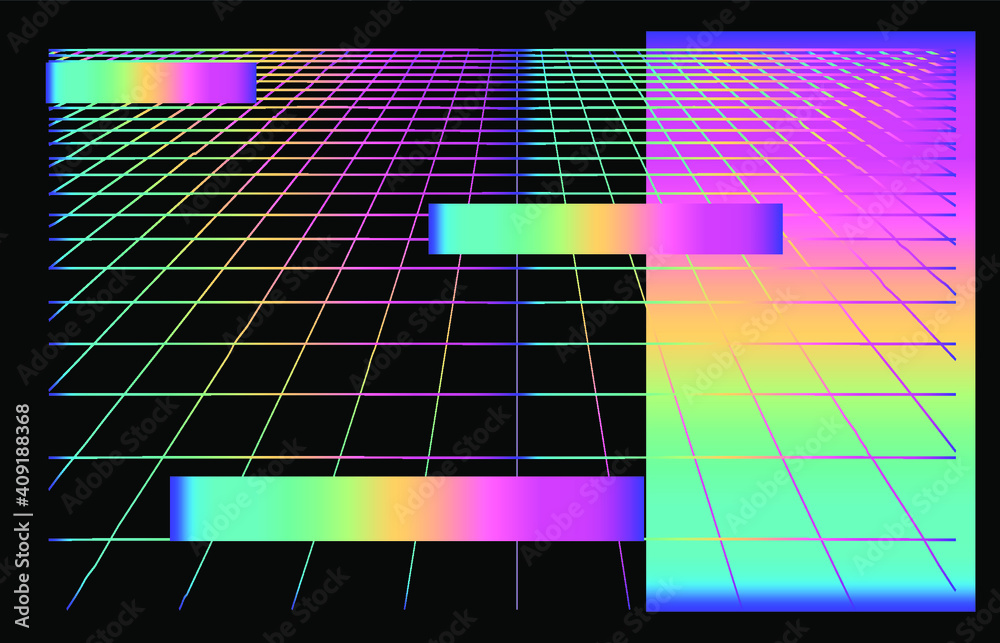 Leinwandbilder retrowave and synthwave style background with neon laser grid extending to the horizon.