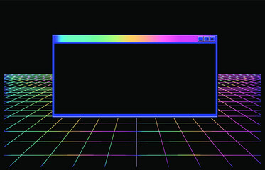 Retrowave and synthwave style background with neon laser grid extending to the horizon.