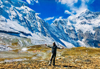 hiker on the top of mountain