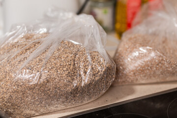 malt bags on top of the kitchen