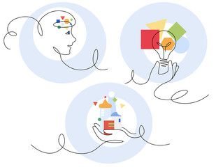 Vector illustration of thinking process, idea conception.