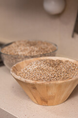 bowls with barley malt and wheat malt for brewing beer