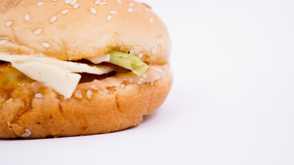 Burger food, junk food isolated white background